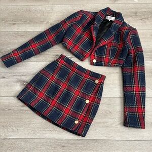 House of london set is two mini skirt and cropped blazer texture Plaid